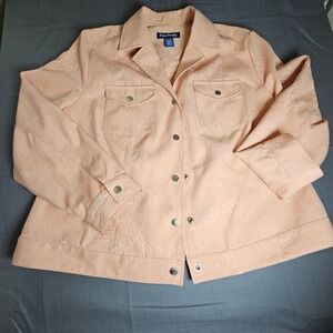 Evan-Picone Floral snap-Up Jacket Career Office Work Peach Pink 16W